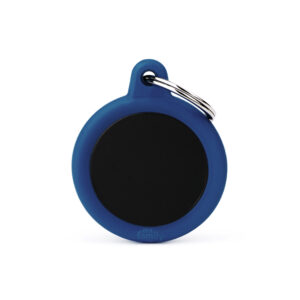 MEDAILLE HUSHTAG CERCLE ALU NOIR ET BLEU FONCE