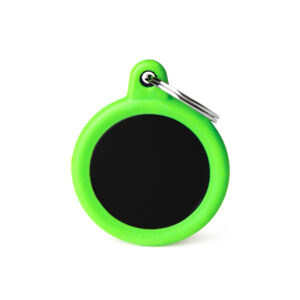 MEDAILLE HUSHTAG CERCLE ALU NOIR ET VERT