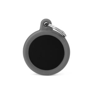 MEDAILLE HUSHTAG CERCLE ALU NOIR ET GRIS