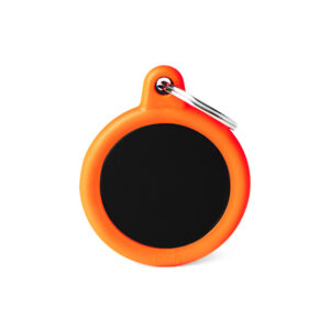 MEDAILLE HUSHTAG CERCLE ALU NOIR ET ORANGE