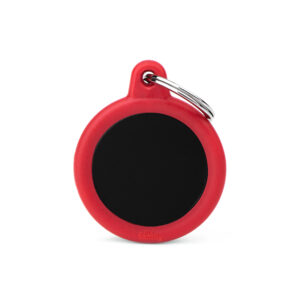 MEDAILLE HUSHTAG CERCLE ALU NOIR ET ROUGE